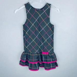 Gymboree Dress Girls Gray Tiered Pink Plaid Sleeveless Ruffle Tier Hem 8 - Picture 1 of 5