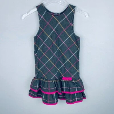 Gymboree Dress Girls Gray Tiered Pink Plaid Sleeveless Ruffle Tier Hem 8 - Image 1 of 4