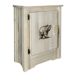Montana Woodworks Homestead Pine Wood Accent Cabinet with Bear Design in Natural - Picture 1 of 6