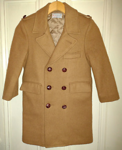 Vtg Saks Fifth Avenue camel wool double breasted coat, boys' size 6