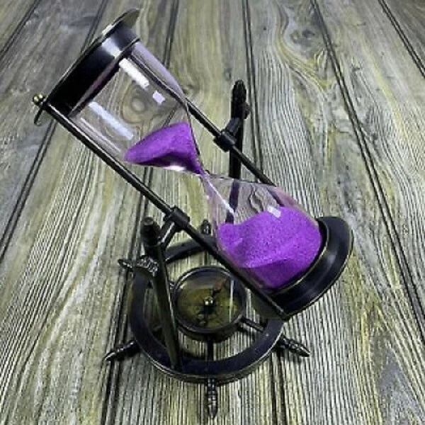  Reloj de arena púrpura náutico vintage artesanal brillante brújula temporizador Foto 1 de 4