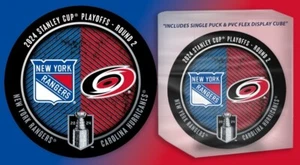 2024 NHL PLAYOFFS PUCK ROUND 2 NEW YORK RANGERS CAROLINA HURRICANES STANLEY CUP - Picture 1 of 4
