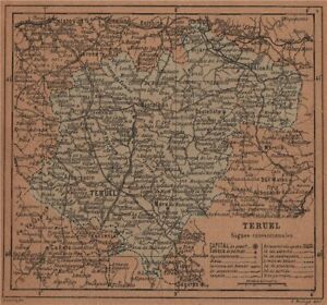 TERUEL. Aragon. Mapa antiguo de la provincia 1905 old antique plan chart