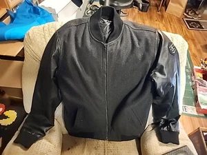 Vissla Bomber Jacket Large Mens Black Snap Pocket Long Sleeve Faux Leather - Picture 1 of 7