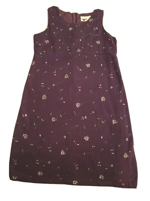 Hartstrings Girls 14 Plum Pink Green Embroidered Floral Leaf Jumper Zipper Dress - Image 1 of 4