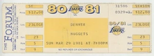 3/29/1981 Los Angeles Lakers Denver Nuggets Full Ticket Magic Johnson 15-15-15 - Picture 1 of 2