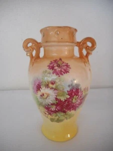 Jarrón Vintage Austria 6.5" Alto Floral Amarillo Naranja Crisantemo Borde Dorado - Imagen 1 de 6