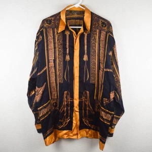 Roper Mens L Yellow Gold Black Silk Shirt Button Down Equestrian Lux Cowboy - Picture 1 of 4