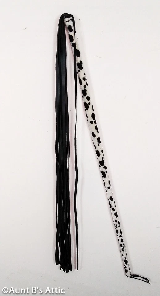 Dominatrix Whip Long 31" Blk/Wht Dalmatian Faux Fur & Vinyl Costume Prop - Image 1 of 1