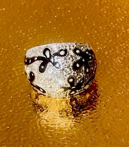 NEW TOPAZ WITH BLACK-WHITE ENAMEL STERLING SILVER RHODIUM PLATED RING SIZE 9 - Picture 1 of 5