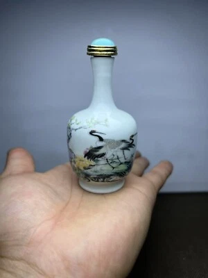 Antigua botella de tabaco con patrón de grúa de flores de porcelana china coleccionar adorno Foto 1 de 4