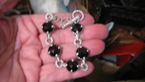 NICE JUDITH RIPKA STERLING SILVER & ONYX BRACELET, 7" - Picture 1 of 4