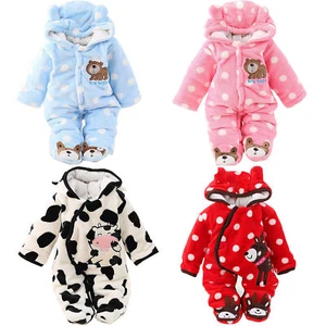 Mono de invierno recién nacido bebé con capucha lana ropa conjunto - Imagen 1 de 32