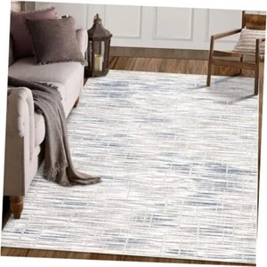 Washable Area Rug 5x7 Large Bedroom Rug Non-Slip Throw Floor 5' x 7' Grey/Blue - Picture 1 of 8