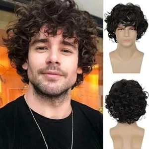6 Inch Brown Natural Short Curly Wave Synthetic Wig For Male Young Men Cosplay - Picture 1 of 13