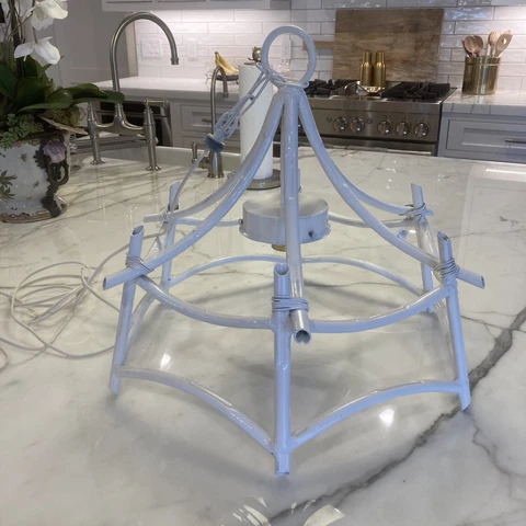 VINTAGE Faux Bamboo Tole Pagoda Style Pendant Light CHINOISERIE Cover