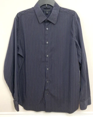 Camisa Banana Republic XL 17 17.5 Calce Ajustado Gris Oscuro con Rayas Azules Contemporánea Foto 1 de 4