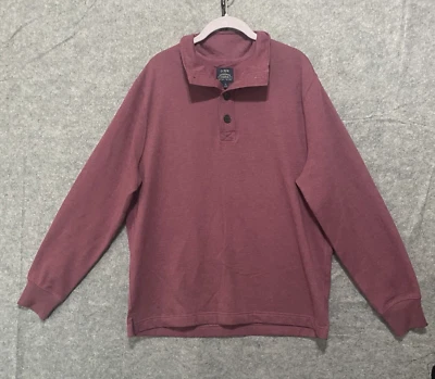 J Crew Authentic Fleece Mens Sz L Burgundy 1/4 Button Long Sleeve Athleisure - Image 1 of 4