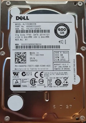 600GB SAS 6G 15k 64MB 2.5" Toshiba AL13SXB600N HDD Dell HDEAE00DAA51 0990FD - Image 1 of 4