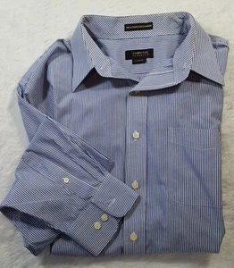 Cambridge Classics Men's Button Long Sleeve Shirt Blue White Stripped 17-34/35 - Picture 1 of 9