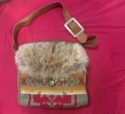 Pendleton Aztec Southwestern Blanket Wool, Leather, Fur cross concho bag tote - Image 1 of 4
