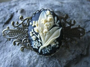 LIRIO DEL VALLE CAMAFEO BRONCE FILIGRANA PASADOR -NEGRO- NOVIA, ASPECTO VICTORIANO - Imagen 1 de 2