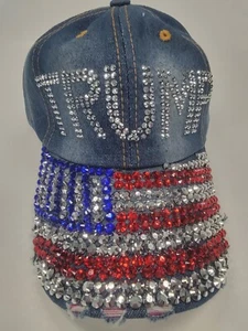 Womens Trump Hat Cap Flag Rhinestones - Picture 1 of 4
