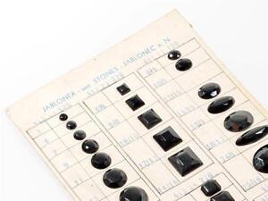 Vintage Czech sample card hematite black glass cabochons Jablonex