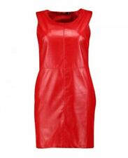 Noora Women's Real Leather Dress Sleeveless Tunic Midi Dress With Back Zip SB369