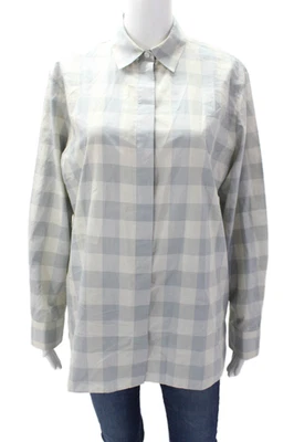 Theory 女式领长袖纽扣格子衬衫灰色 S 码 — 第 1/4 张图片