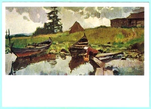 V.Zagonek 1966 postal rusa lago Yaldom costa barcos mujer lava algo - Imagen 1 de 2
