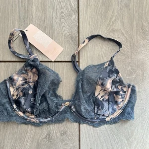 M&S ROSIE AUTOGRAPH LUNARIA NON PADDED PLUNGE BRA SILK LACE BLUE 34B 34C - Picture 1 of 10
