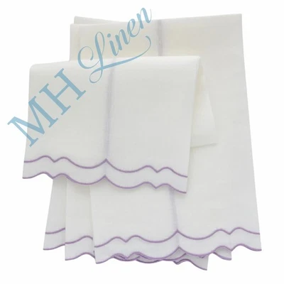 Juego de 4 toallas de lino para invitados, marfil y violeta lavanda 14x20 bordados en blanco! Foto 1 de 2
