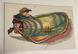 Vintage Victorian trade card Oyster seashell Telescope Ship antique Nautical - Imagen 1 de 3