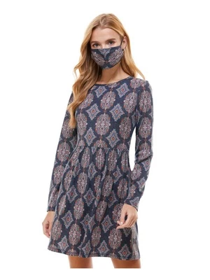BEBOP Womens Navy Ikat Long Sleeve Short Fit + Flare Dress Size: XS - Image 1 of 3