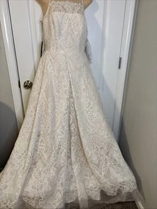 Vestido de novia blanco de Vera Wang talla 6 Illusion sin mangas de encaje floral marfil desnudo nuevo con etiquetas - Imagen 1 de 19