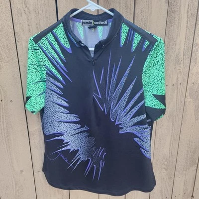 Polo Jamie Sadock 1/4 Cremallera Mujer S Abstracto Púrpura Verde Negro Tachonado 52111 Foto 1 de 4