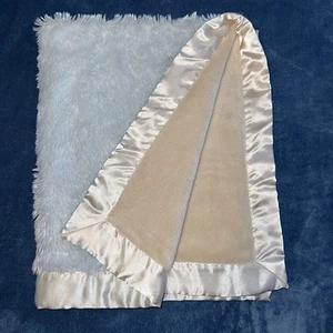 Blankets & Beyond Fuzzy Blue & Beige Back Baby Blanket Satin Edge Flaw on Trim - Picture 1 of 17
