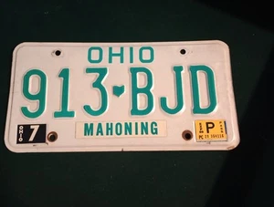Ohio Privat/Beifahrer Nummernschild 1985-1990 grün auf weiß 913-BJD 12"x6" - Bild 1 von 8