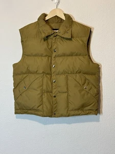 VTG 70s Sears Mens Store Duck Down XL Brown Puffer Vest Snap Pockets - Picture 1 of 9