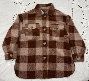 Girl's Zara Pink Long Sleeve Plaid Flannel Button Up Shirt Kids 7 - Picture 1 of 6