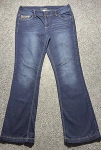 Maurices Mujer Talla 11/12Reg Azul Lavado Oscuro Denim Elastizado Pierna Ancha Solapa Bolsillos - Imagen 1 de 15