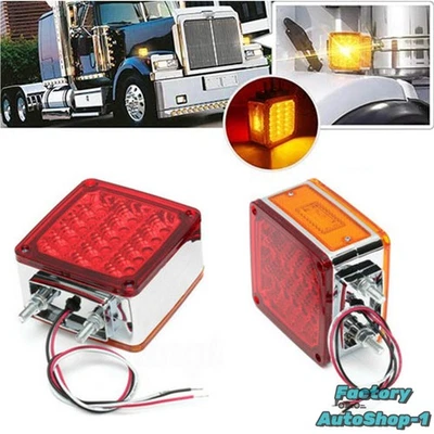 2 Square Dual Face Stud Mount Pedestal Cab Fender Turn Signal Light 39 LED Truck - Image 1 of 4