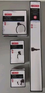 Delta Flynn Matte Black Bathroom Lot - Towel Hook, TP Holder, Towel Ring & Bar - Picture 1 of 2