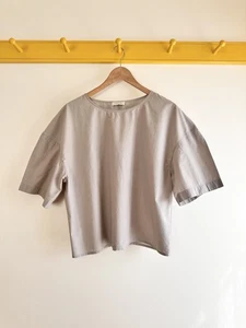 CHRISTOPHE LEMAIRE Paris 100% Baumwolle Popeline Grau Web Shirt Top Bluse Tee 38 - Bild 1 von 3