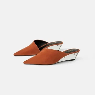 Mini cuñas de cuero Zara con tacón de metacrilato naranja quemado 1305/001 nuevas con etiquetas talla 9 Foto 1 de 4