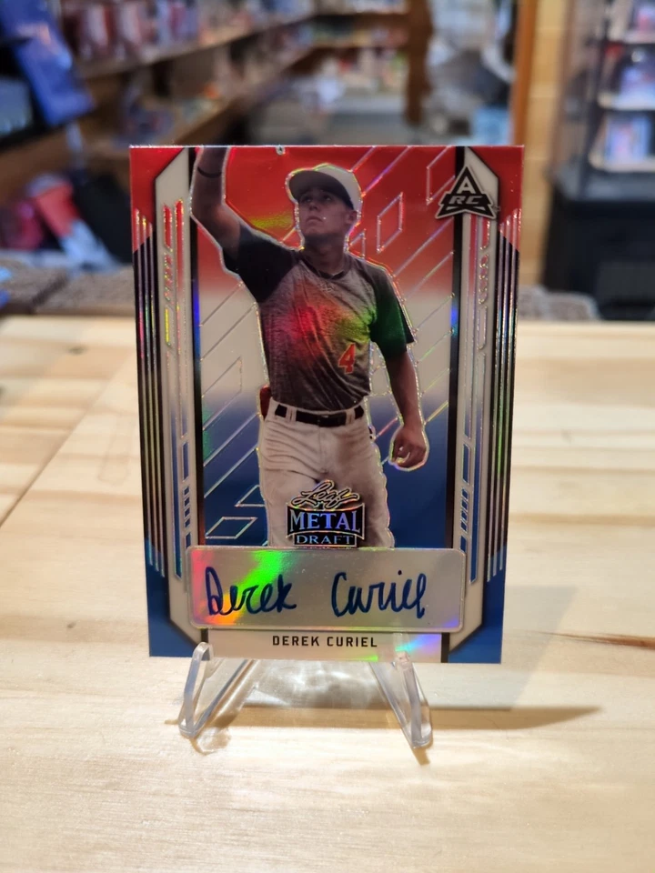 2021 Leaft Metal Draft Derek Curiel Rookie Autograph Auto /10 Red White Blue - Image 1 of 4