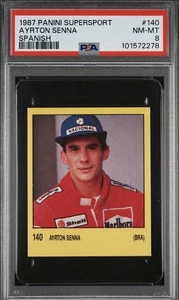 PSA 8 Ayrton Senna 1987 Panini Supersport F1 Spanish Yellow Sticker Formula One - Picture 1 of 2