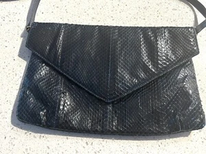 Vintage J Renee Navy Blue Genuine Snakeskin Clutch/Shoulder Bag - Picture 1 of 15