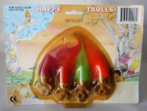 RARO COLLAR DE COLECCIÓN AÑOS 90 HAPPY TROLLS MINI MUÑECA TROLL NUEVO SELLADO! - Imagen 1 de 6